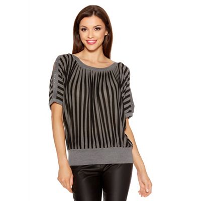 Black And Grey Stripe Batwing Top